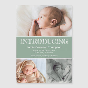 Introductie babyfoto's groene geboorteaankondiging