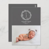 Introductie bloemenkrans fotogeboorte aankondiging briefkaart (Voorkant / Achterkant)