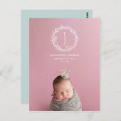 Introductie bloemenkrans fotogeboorte aankondiging briefkaart (Voorkant / Achterkant)