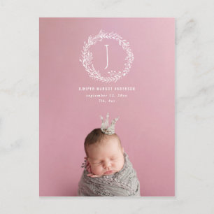 Introductie bloemenkrans fotogeboorte aankondiging briefkaart