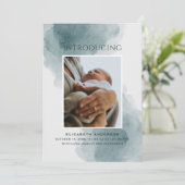 Introductie. Elegant waterverf blauwe baby geboort Aankondiging (Staand voorkant)