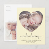 Introductie Foto's Gele Baby Geboorte Aankondigingskaart (Voorkant / Achterkant)