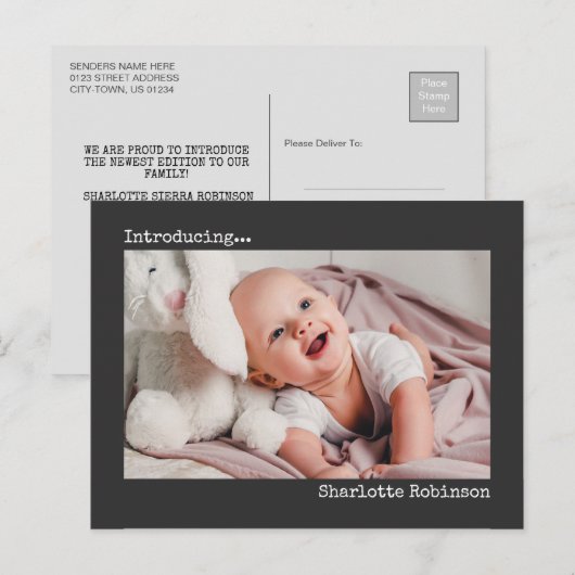 Introductie | Minimalistische nieuwe babyfoto Briefkaart (Voorkant / Achterkant)