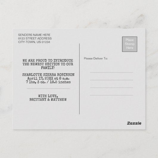 Introductie | Minimalistische nieuwe babyfoto Briefkaart (Achterkant)