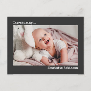 Introductie   Minimalistische nieuwe babyfoto Briefkaart