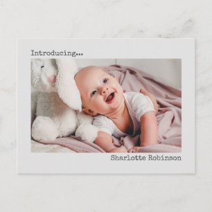 Introductie Minimalistische nieuwe babyfoto Briefkaart