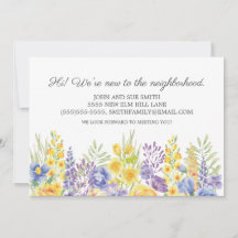 Introductie nieuwe buren geel paarse bloemen