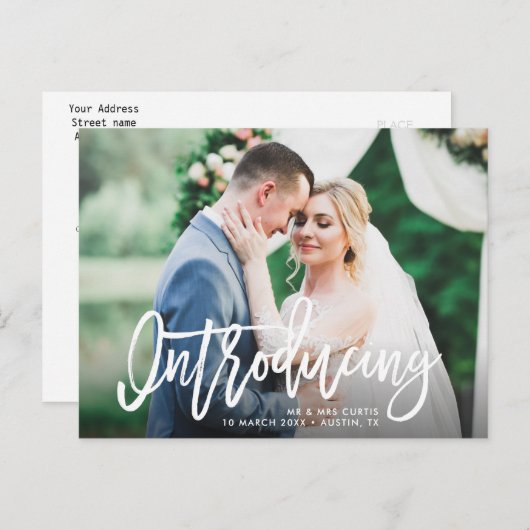 Introductie | Penseel script bruiloft Aankondiging Briefkaart (Voorkant / Achterkant)