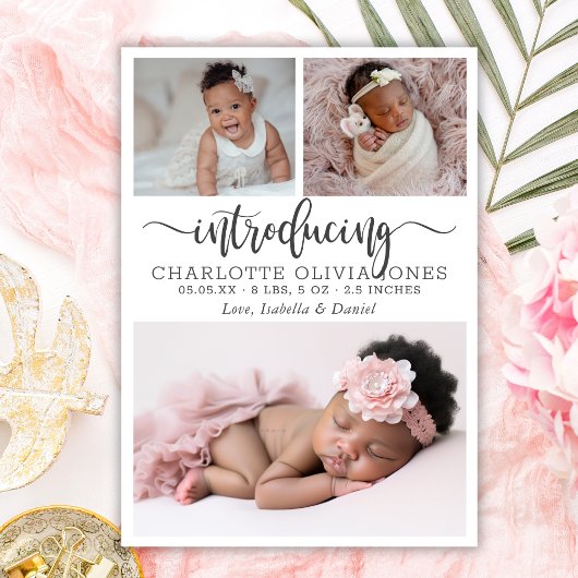 Introductie Script Baby Meisje Foto Collage Geboor Aankondiging