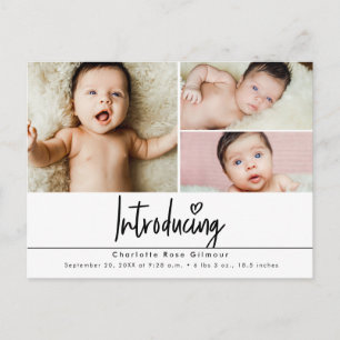 Introductie van Baby 3 foto's dank u Briefkaart