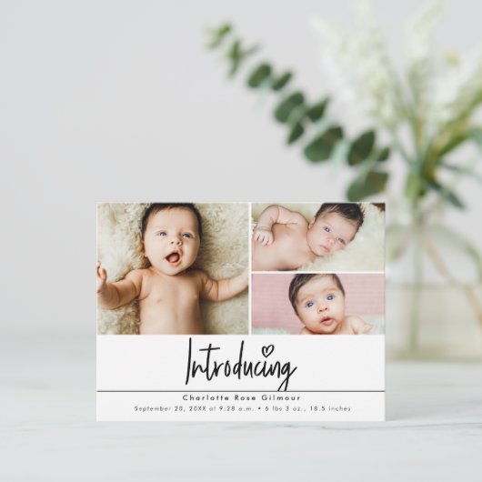 Introductie van Baby 3 foto's dank u Briefkaart (Staand voorkant)