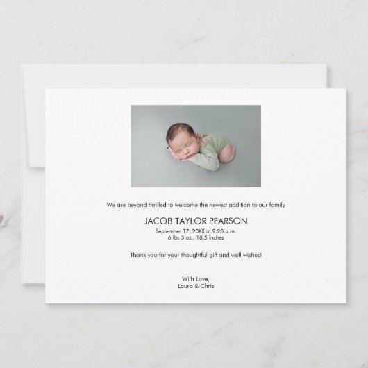 Introductie van Baby BOY Birth Custom Newborn foto Aankondiging (Achterkant)