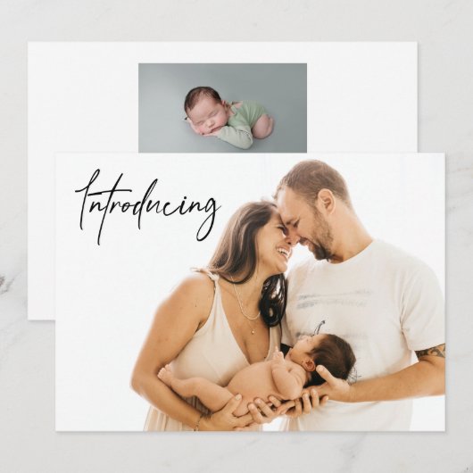Introductie van Baby BOY Birth Custom Newborn foto Aankondiging (Voorkant / Achterkant)