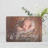 Introductie van baby één foto elegant blauwe geboo aankondiging (Staand voorkant)