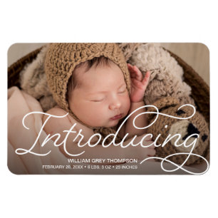Introductie van Baby Foto Moderne Calligrafie Birt Magneet
