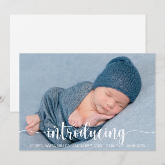 Introductie van Baby - Fotokaart voor geboorteaank Aankondiging (Voorkant / Achterkant)