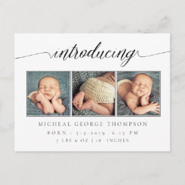 Introductie van Baby Geboorteaankondiging 3 Foto Aankondigingskaart