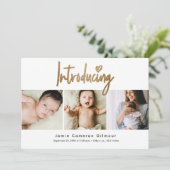 Introductie van Baby Gold Script Aangepaste foto's Aankondiging (Staand voorkant)