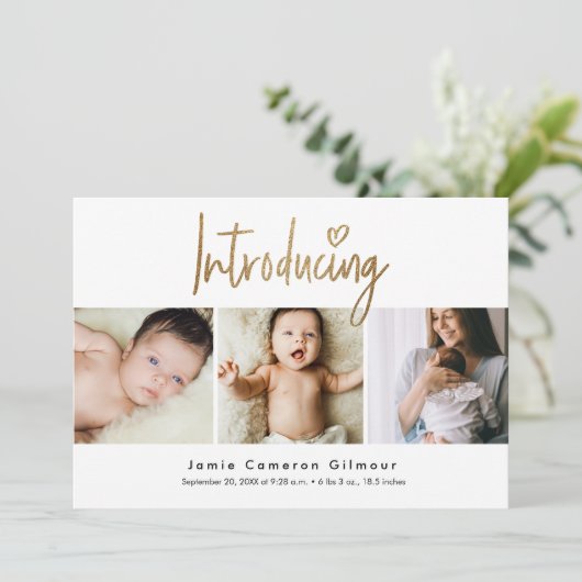 Introductie van Baby Gold Script Aangepaste foto's Aankondiging (Staand voorkant)