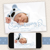 Introductie van Blue Heart Script Baby Photo Birth Aankondiging