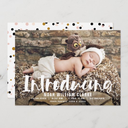 Introductie van Brush Script Photo Baby Aankondigi Aankondiging (Voorkant / Achterkant)