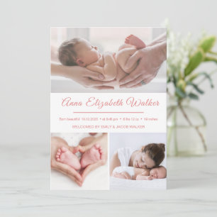 Introductie van de baby Baby Girl Birth Stats 3 Fo Aankondiging