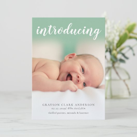 Introductie van de Baby Foto Birth Aankondiging (Staand voorkant)