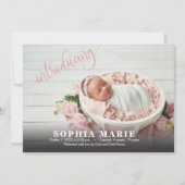 Introductie van de Baby Fotoroze geboorteaankondig (Voorkant)
