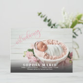 Introductie van de Baby Fotoroze geboorteaankondig (Staand voorkant)