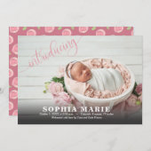 Introductie van de Baby Fotoroze geboorteaankondig (Voorkant / Achterkant)