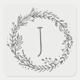 Introductie van de florale initiaal naam vierkante sticker