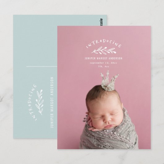 Introductie van de geboorteaankondiging van de fot briefkaart (Voorkant / Achterkant)