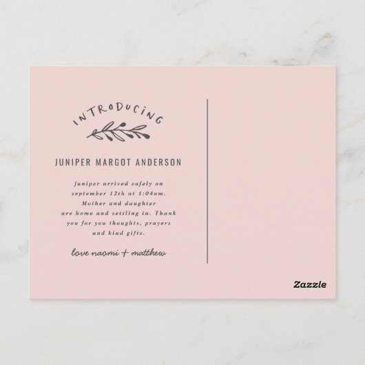 Introductie van de geboorteaankondiging van de fot briefkaart (Achterkant)