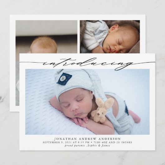 Introductie van de geboortefotocollage van Baby Aankondiging (Voorkant / Achterkant)