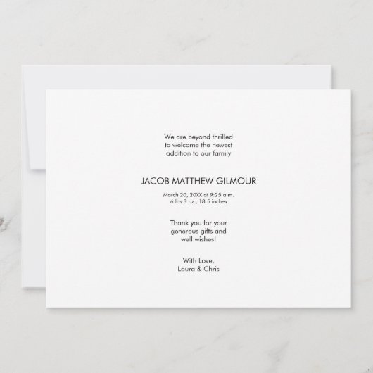 Introductie van de handlettering Custom Baby Boy F Aankondiging (Achterkant)