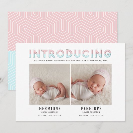 Introductie van de moderne grafische geboorte aankondiging (Voorkant / Achterkant)