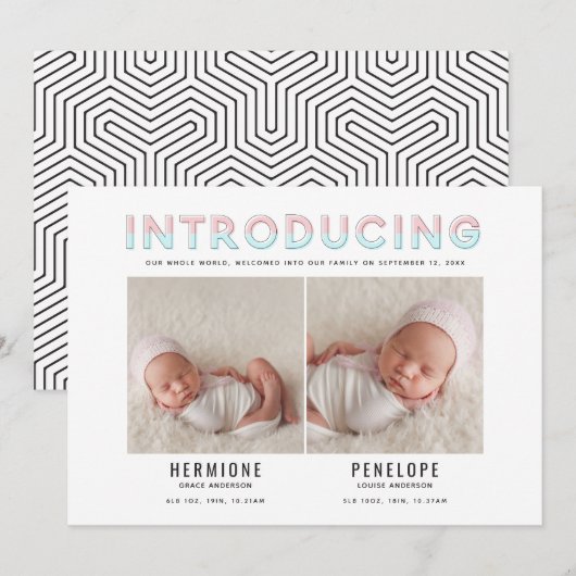 Introductie van de moderne grafische geboorte aankondiging (Voorkant / Achterkant)