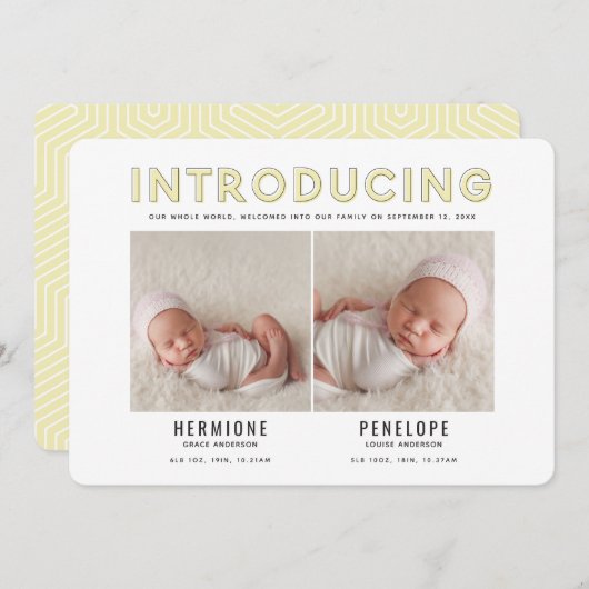 Introductie van de moderne grafische geboorte aankondiging (Voorkant / Achterkant)