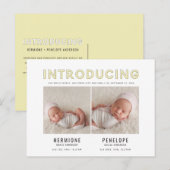 Introductie van de moderne grafische geboorte uitnodiging briefkaart (Voorkant / Achterkant)