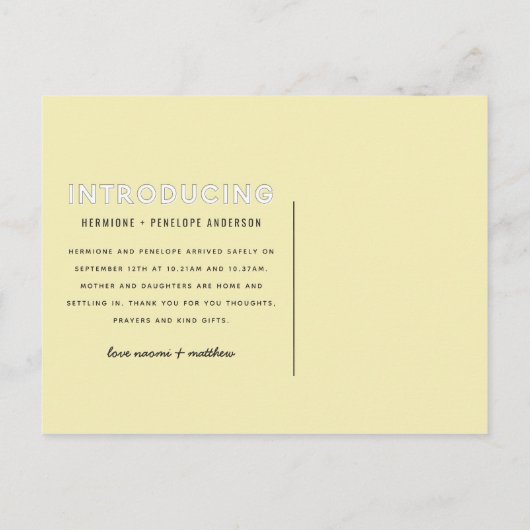 Introductie van de moderne grafische geboorte uitnodiging briefkaart (Achterkant)