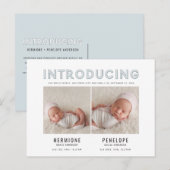 Introductie van de moderne grafische geboorte uitnodiging briefkaart (Voorkant / Achterkant)