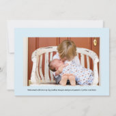 Introductie van de tweede babyjongetfoto van Scrip Aankondiging (Achterkant)