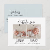 Introductie van de tweelingaankondiging uitnodiging briefkaart (Voorkant / Achterkant)