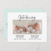 Introductie van de tweelingaankondiging uitnodiging briefkaart (Voorkant / Achterkant)
