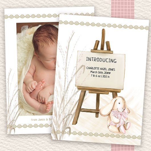 Introductie van Easel Baby Girl Boho Birth Aankondiging