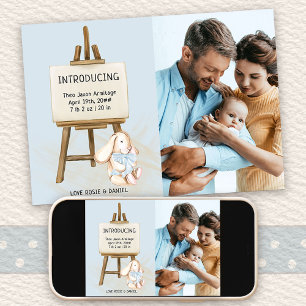 Introductie van Easel & Bunny Foto Baby Jongen Geb Aankondiging