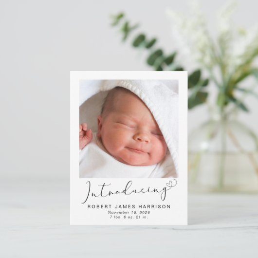 Introductie van Foto's Baby Birth Aankondigingskaart (Staand voorkant)