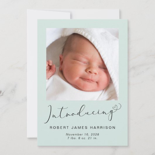 Introductie van Foto's Baby Birth Mint Aankondiging (Voorkant)