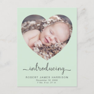 Introductie van Foto's Mint Green Baby Birth Aankondigingskaart