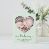 Introductie van Foto's Mint Green Baby Birth Aankondigingskaart (Staand voorkant)